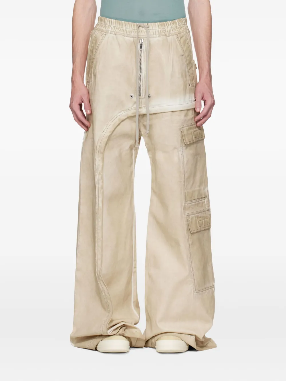 Rick Owens Drkshdw Beige Hollywood Imbalanced Double Cargo Jumbo Belas Denim Pants In 81 Parchment
