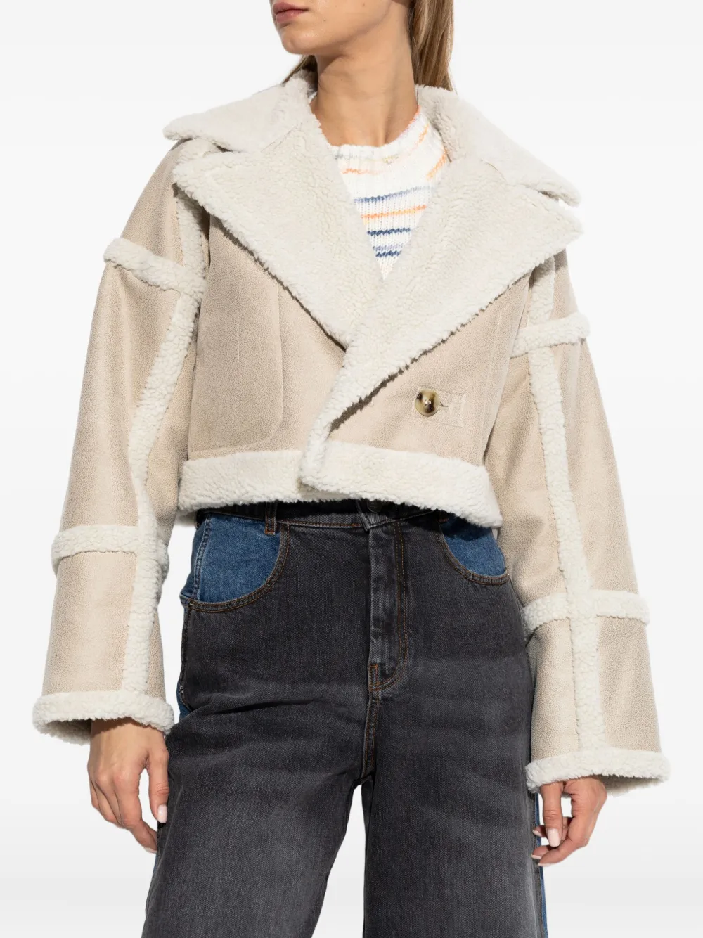 MUNTHE Omkeerbaar jack met dubbele rij knopen Beige