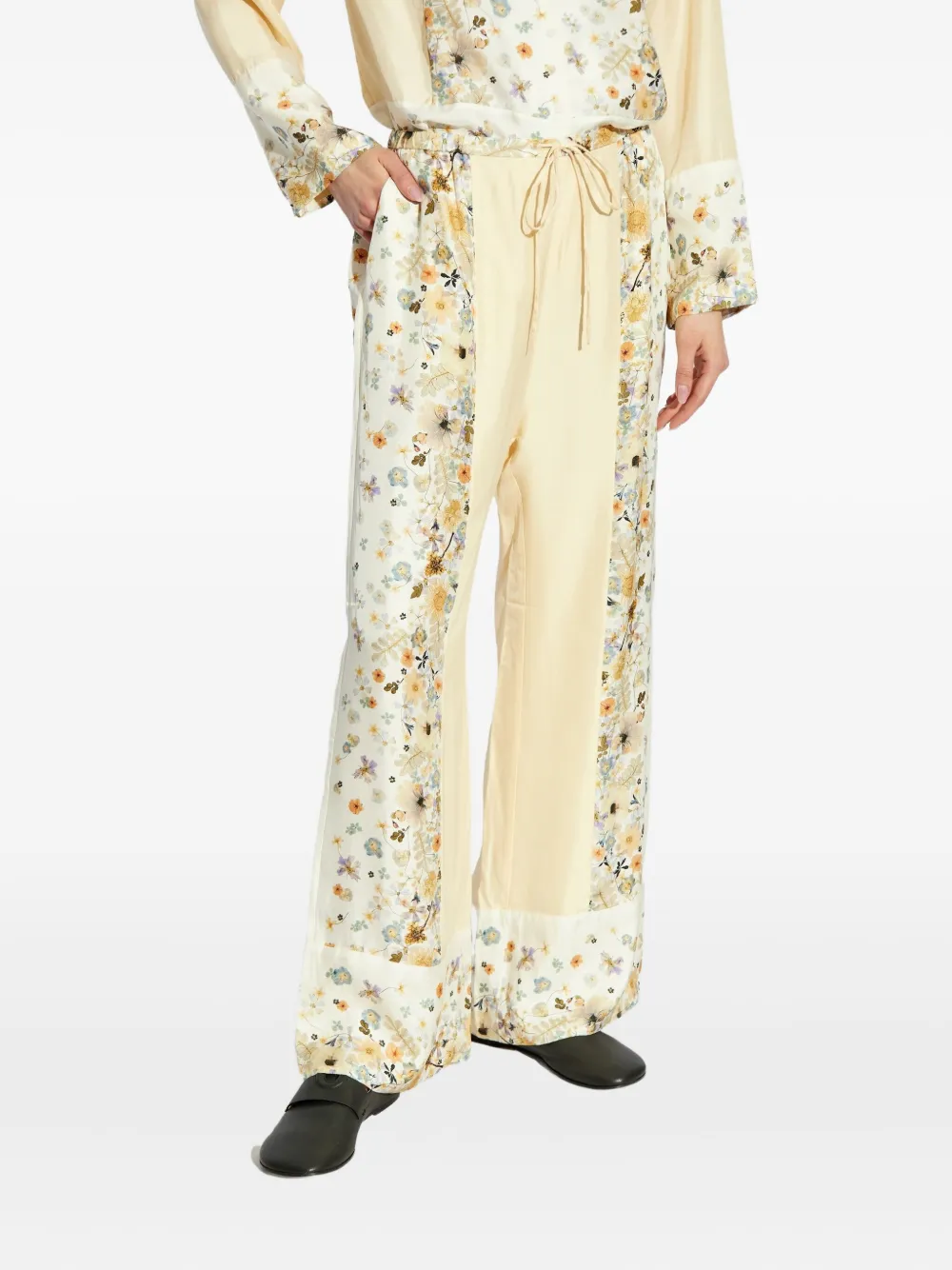 MUNTHE Fabert broek met bloemenprint en trekkoord - Beige