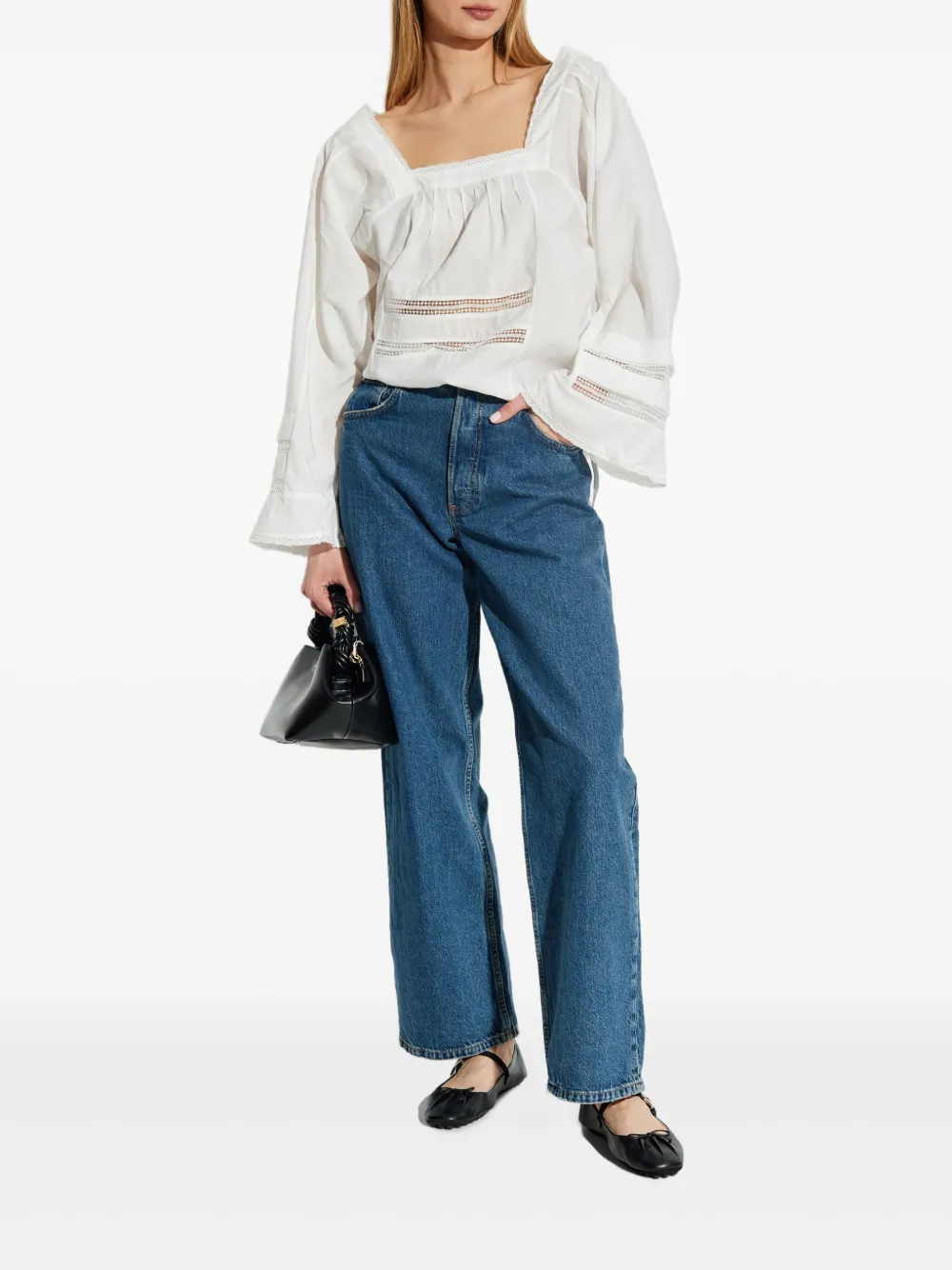 MUNTHE Geplooide blouse met vierkante hals - Wit
