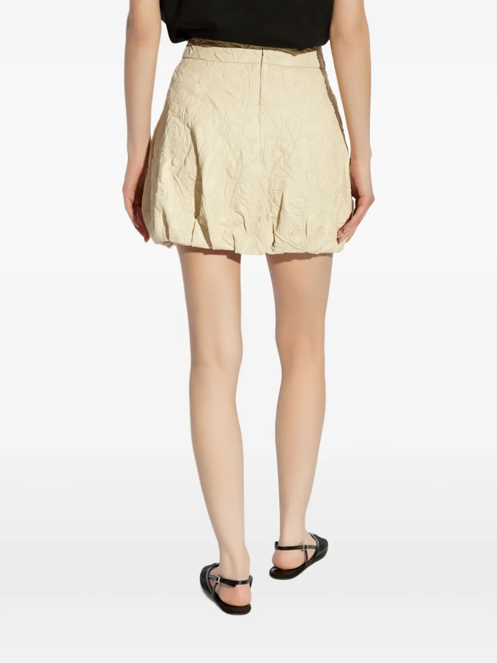 MUNTHE Leren rok met borduurwerk Beige