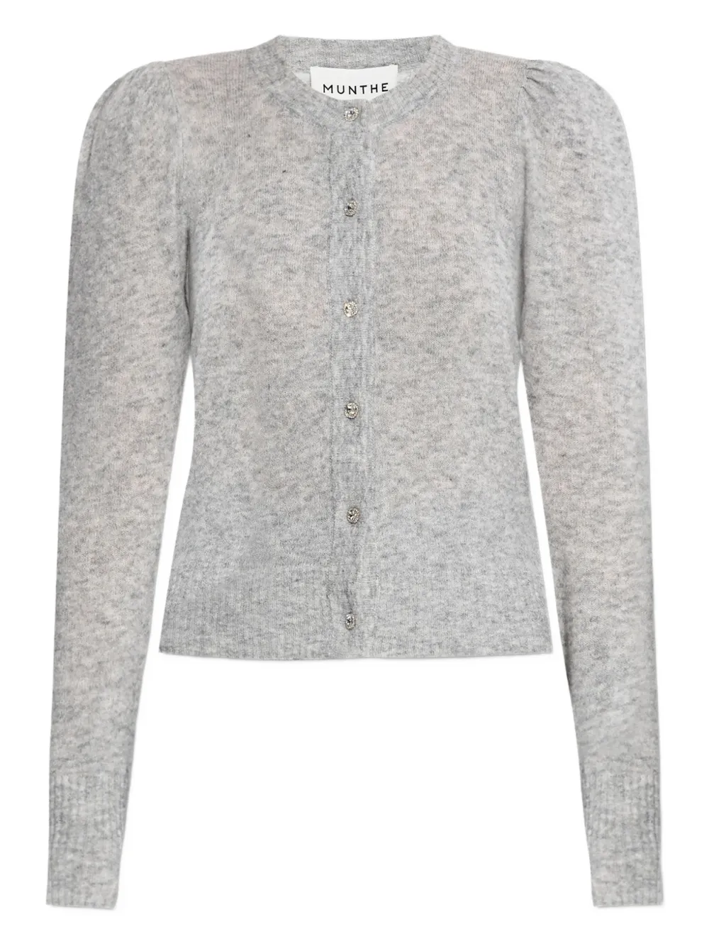 puff-sleeve button-up cardigan