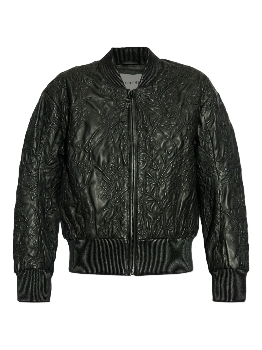 embroidered-leather bomber jacket