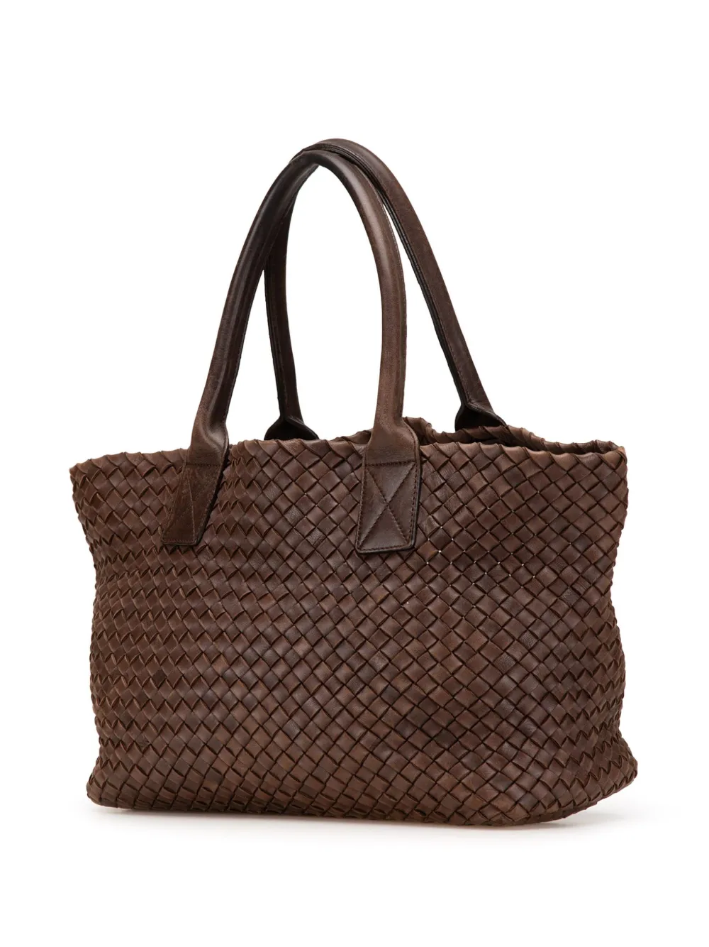 Pre-owned Bottega Veneta 2000-2007 Small Lambskin Intreccio Cabat Tote Bag