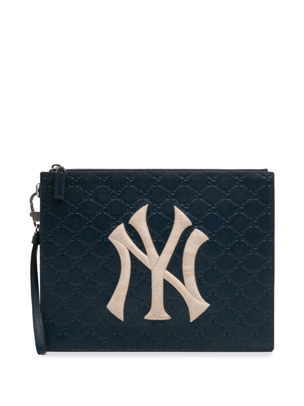 Gucci Pre-Owned 2000-2015 Guccissima NY Yankees Zip clutch bag | Blue | Image 1