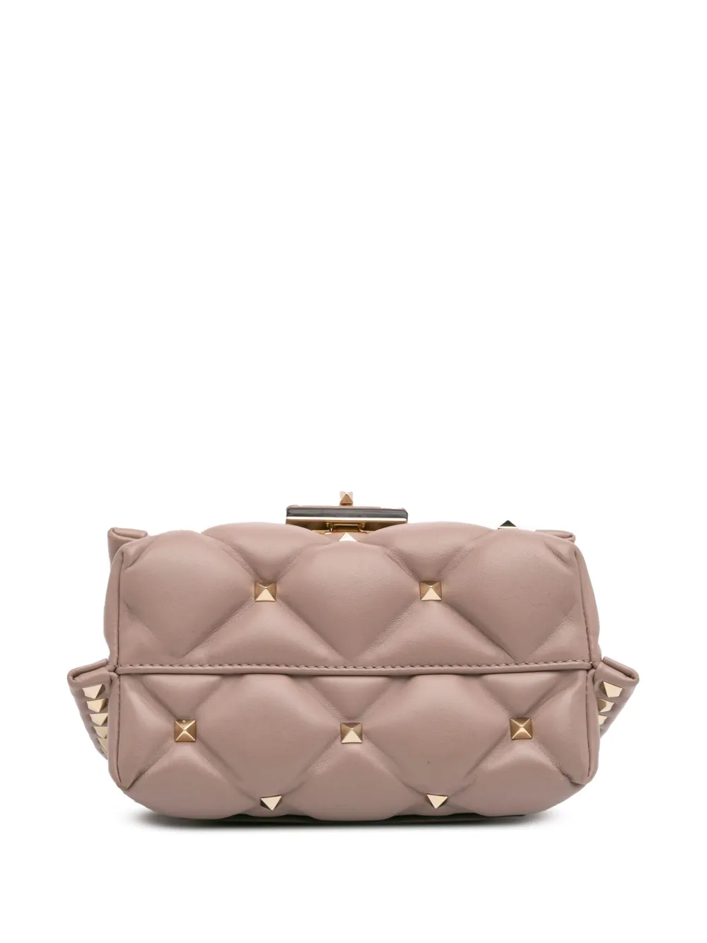 Pre-owned Valentino Garavani 2018-2024 Mini Nappa Candystud Top Handle Bag Satchel In Brown