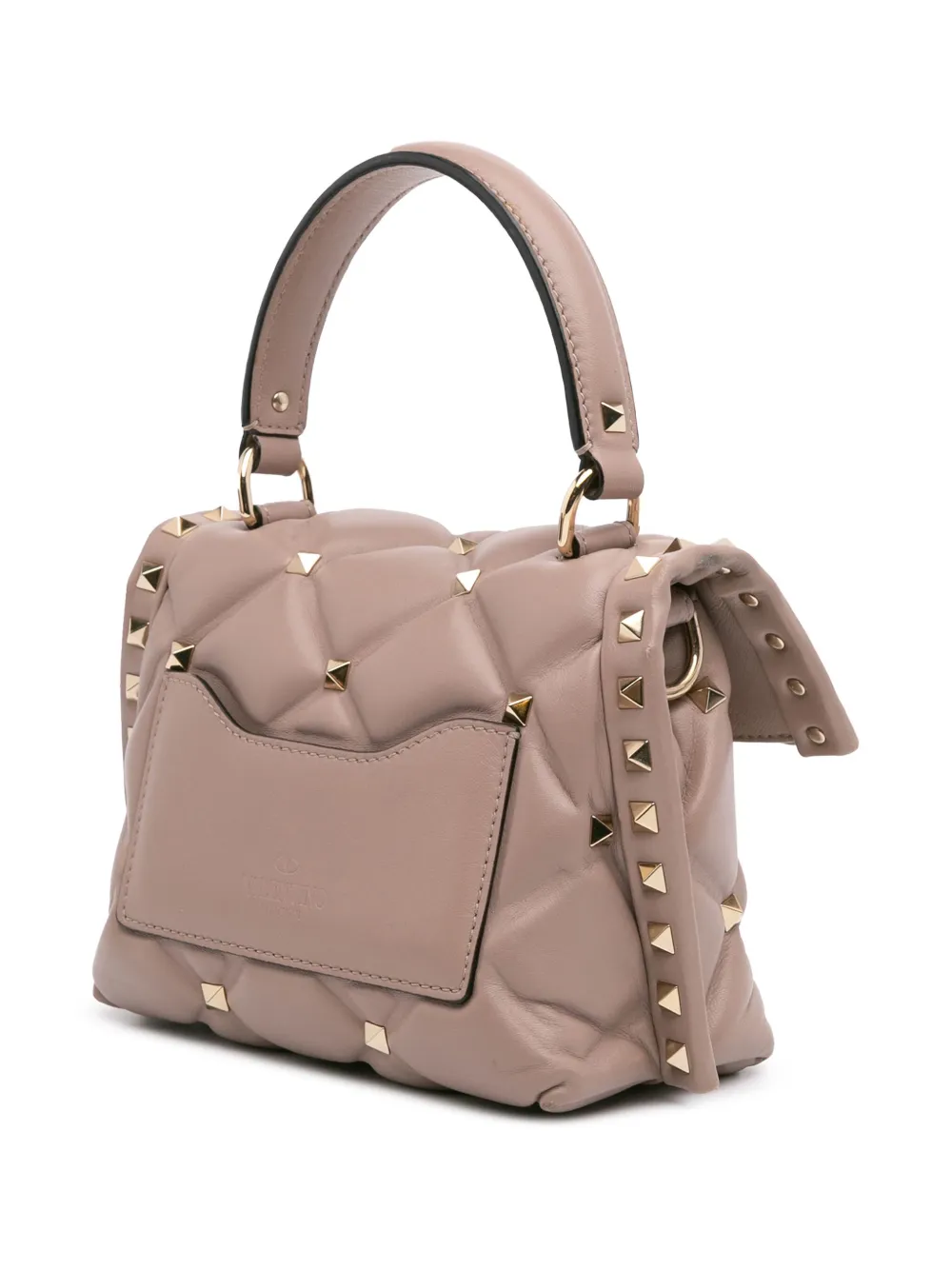 Pre-owned Valentino Garavani 2018-2024 Mini Nappa Candystud Top Handle Bag Satchel In Brown
