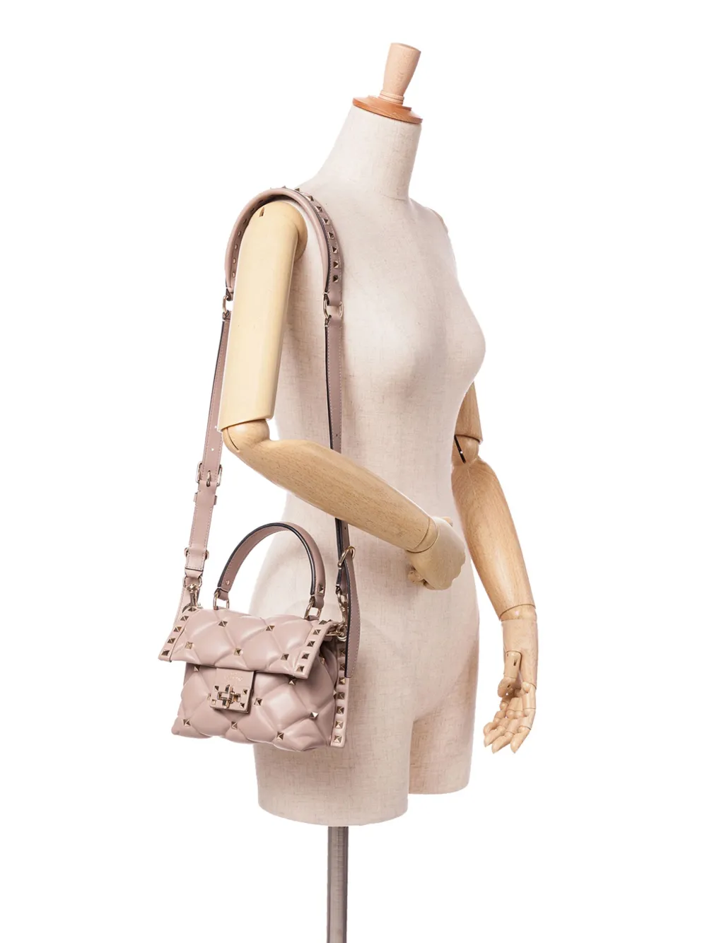 Pre-owned Valentino Garavani 2018-2024 Mini Nappa Candystud Top Handle Bag Satchel In Brown