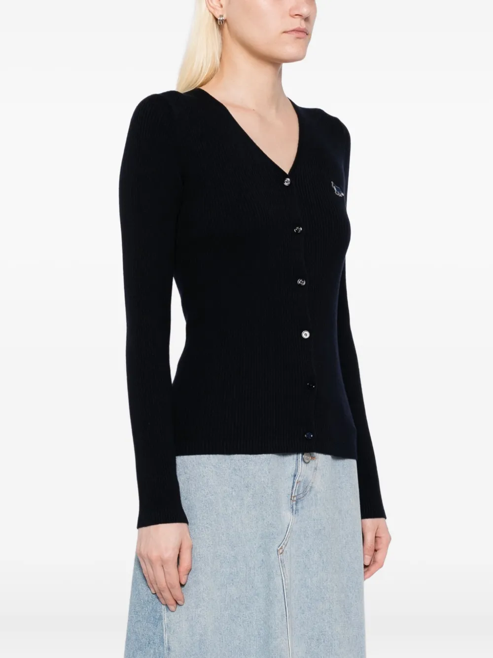 Maison Kitsuné Geribbeld vest met Baby Fox-patch Blauw