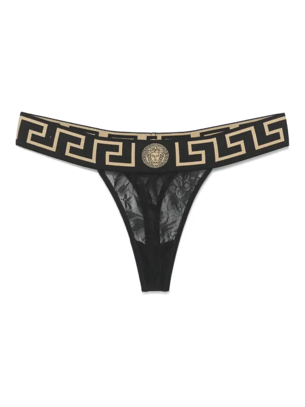 Versace Greca Laced Thong | Black | FARFETCH