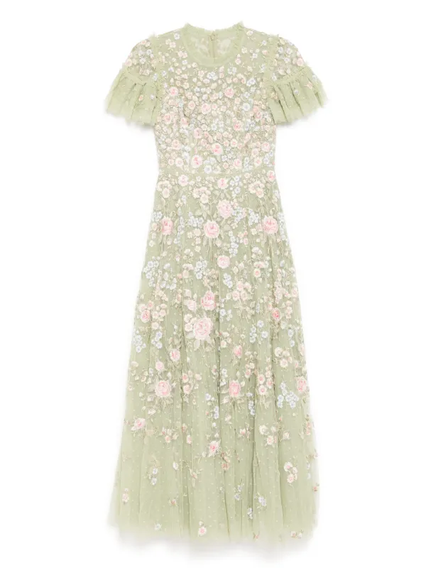 green emerald velvet dress Off the Shoulder Midi Prom Dress Green Leaf Appliqued Prom Tea Length –  Viniodress main image 1
