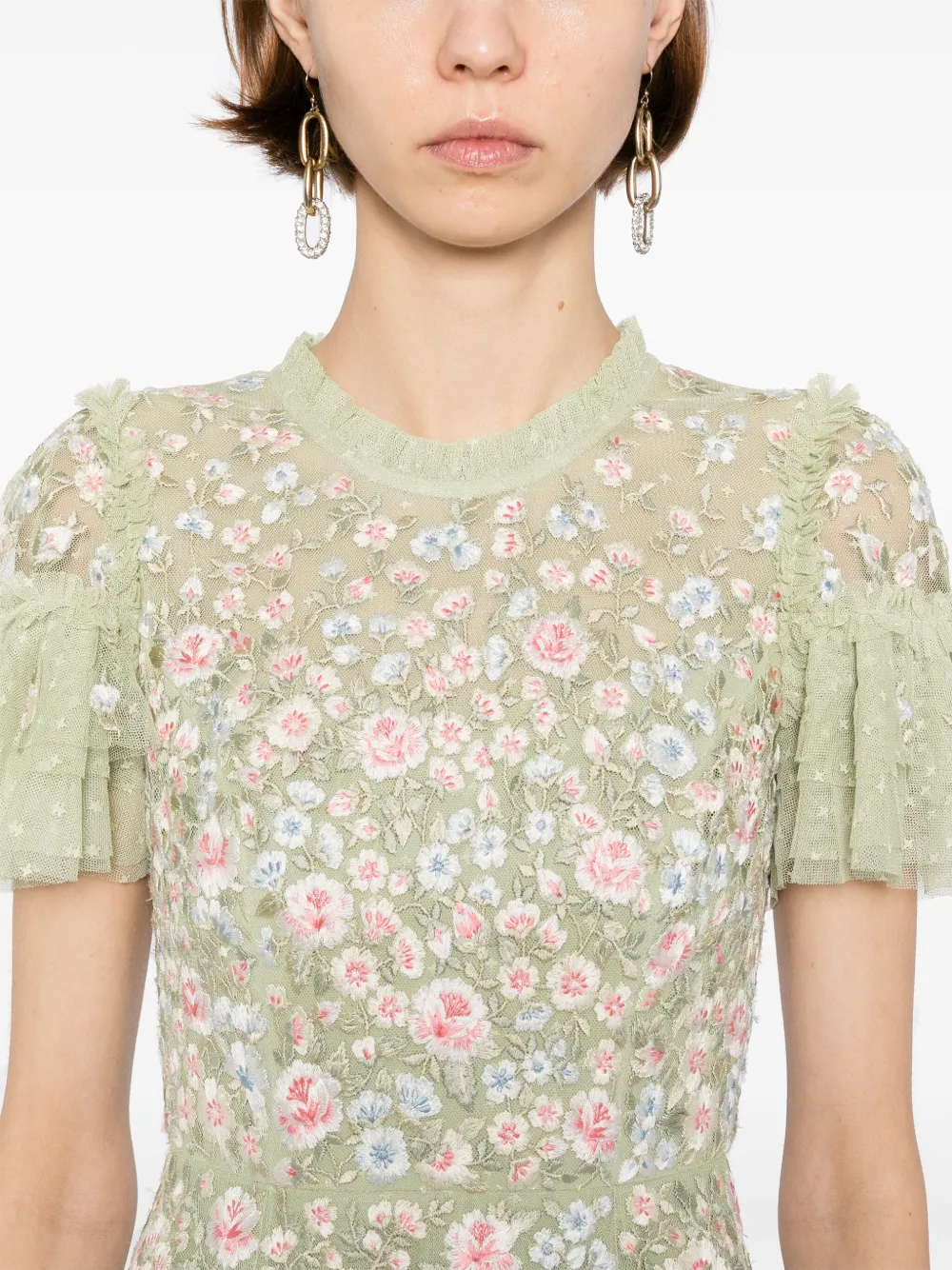 Needle & Thread Jurk met geborduurde bloemen Groen