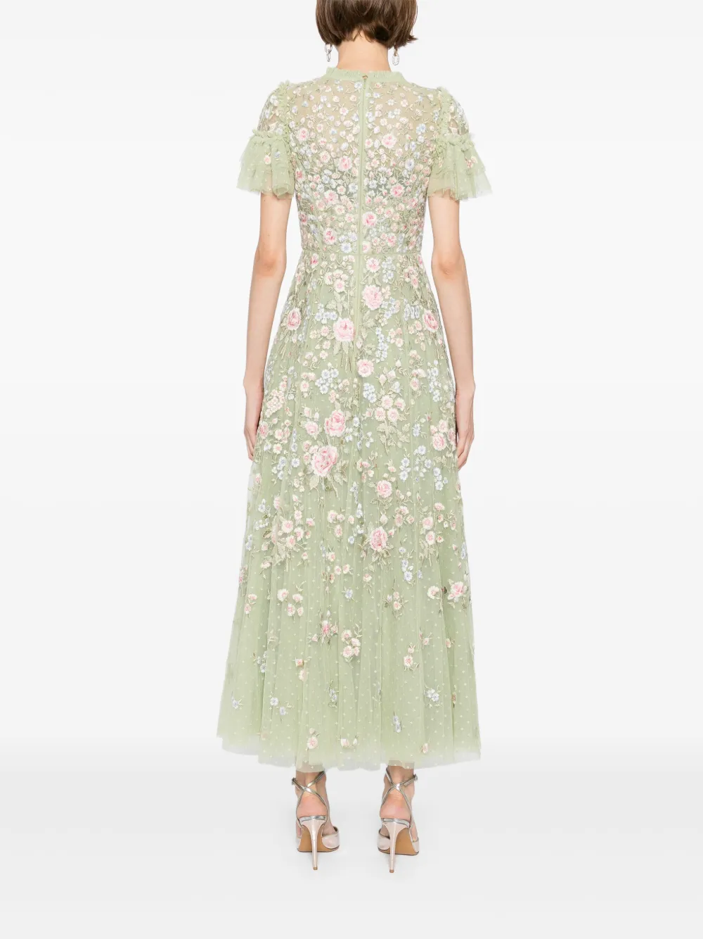 Needle & Thread Jurk met geborduurde bloemen Groen