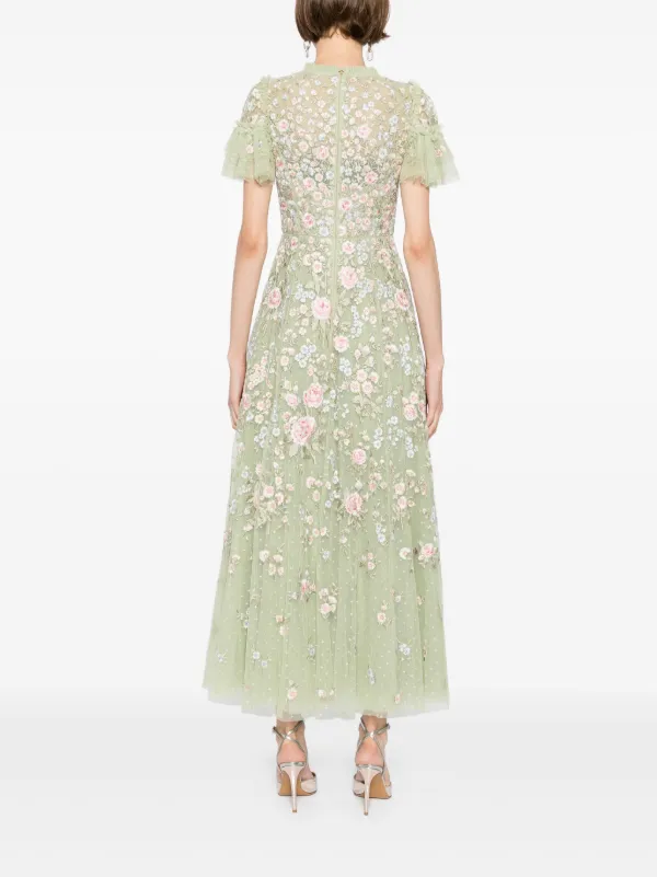 Needle & Thread floral-embroidered Dress | Green | FARFETCH