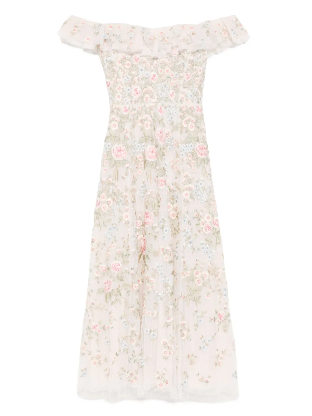 Needle & Thread floral-embroidered dress Beige