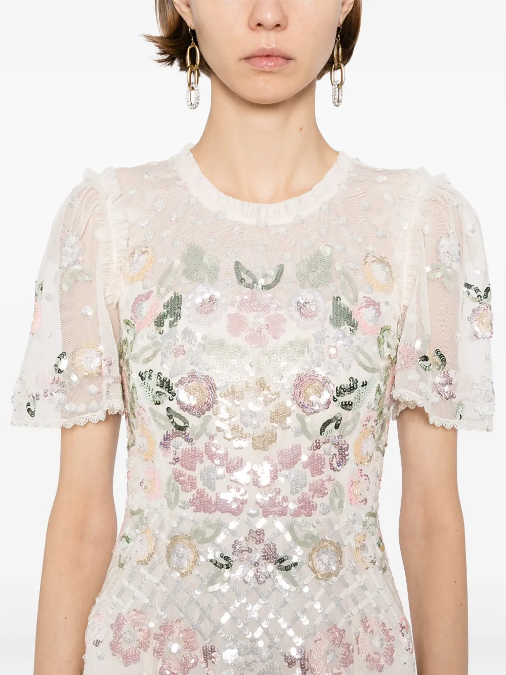 Needle & Thread Jurk verfraaid met pailletten Beige