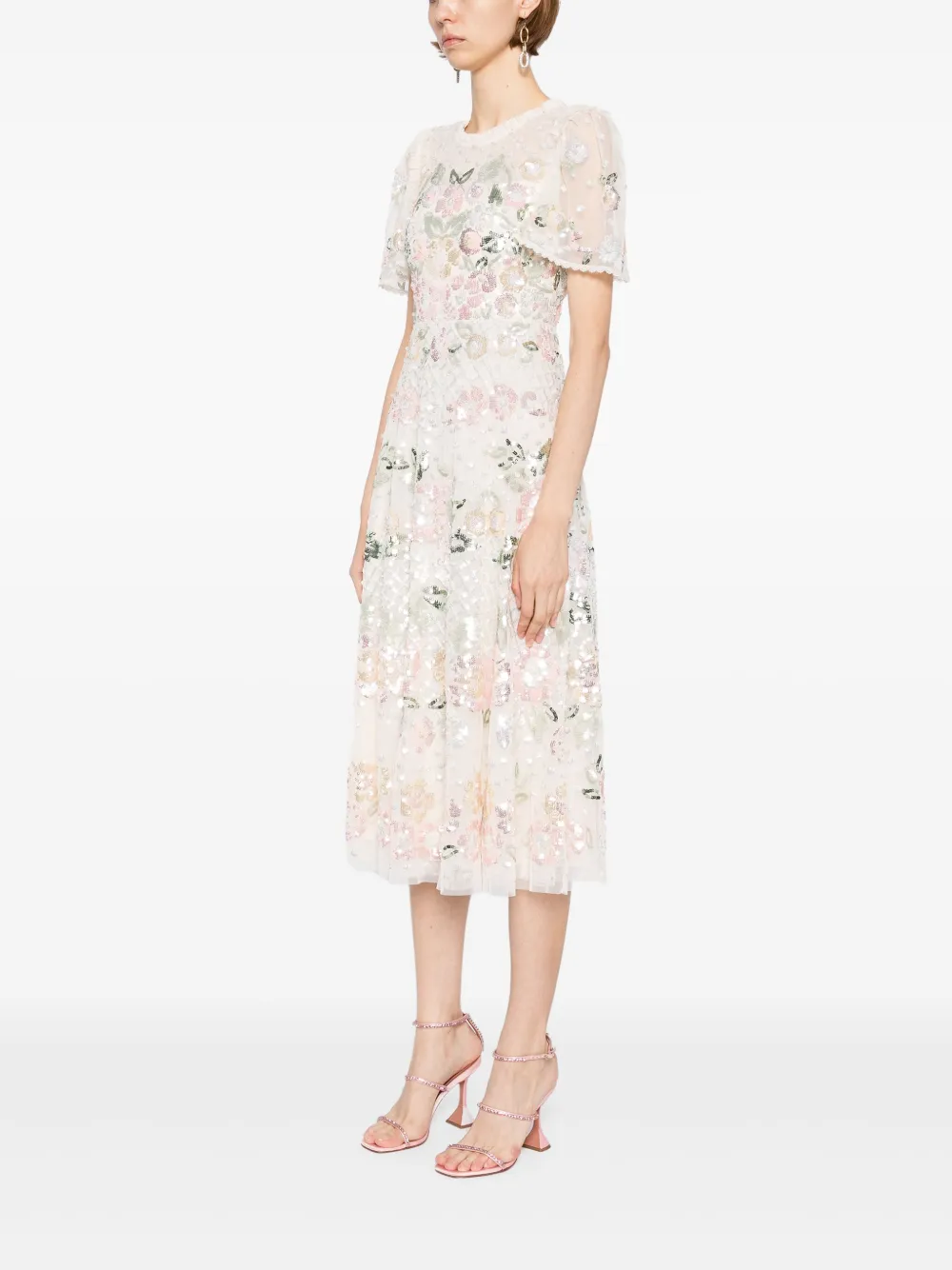 Needle & Thread Jurk verfraaid met pailletten Beige