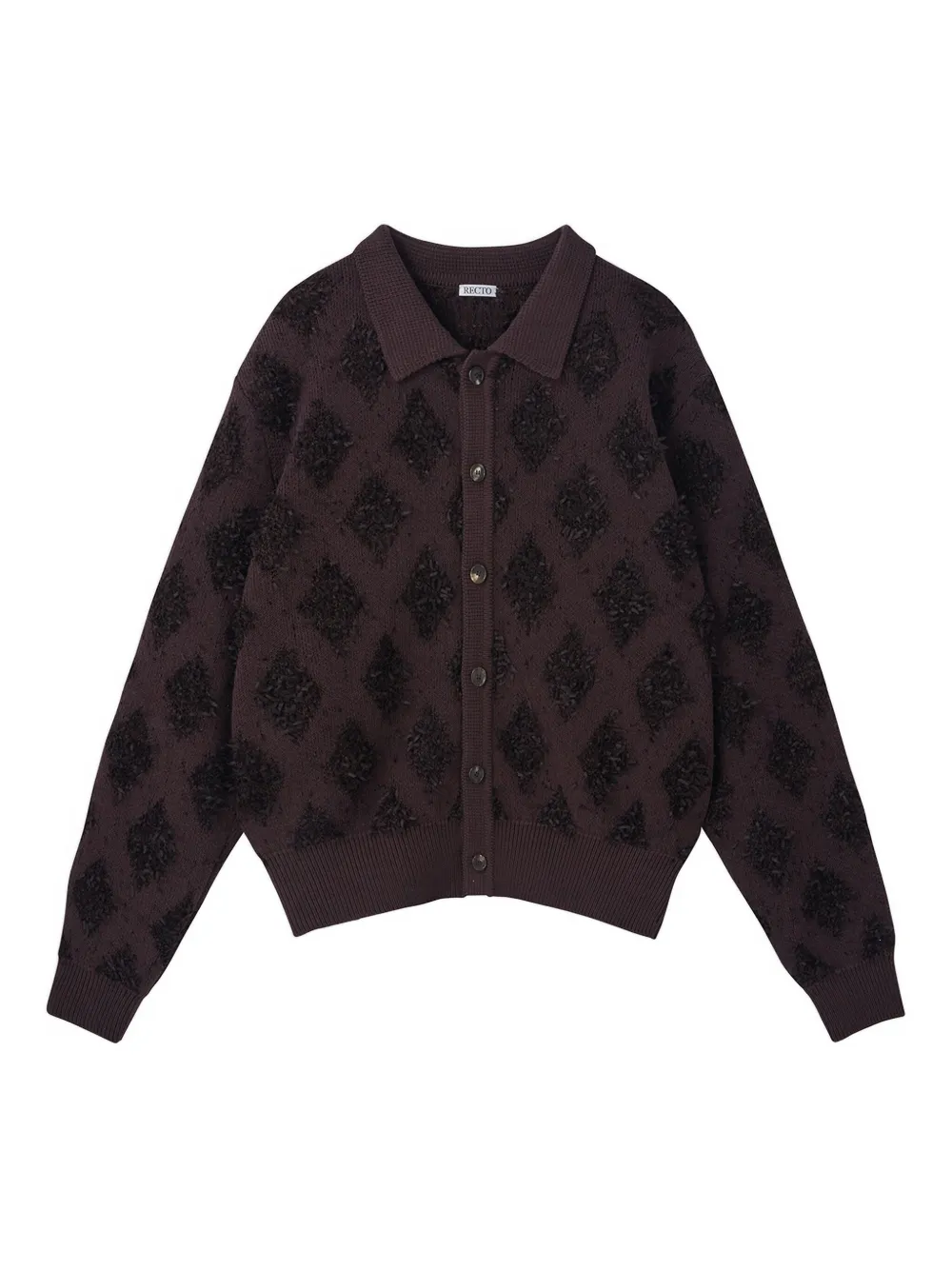 Recto Argyle-pattern Polo Cardigan In Brown