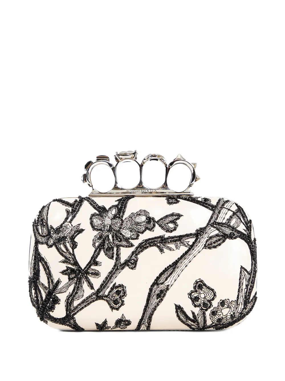 Alexander McQueen mini floral-print knuckle-detail clutch bag - Nude