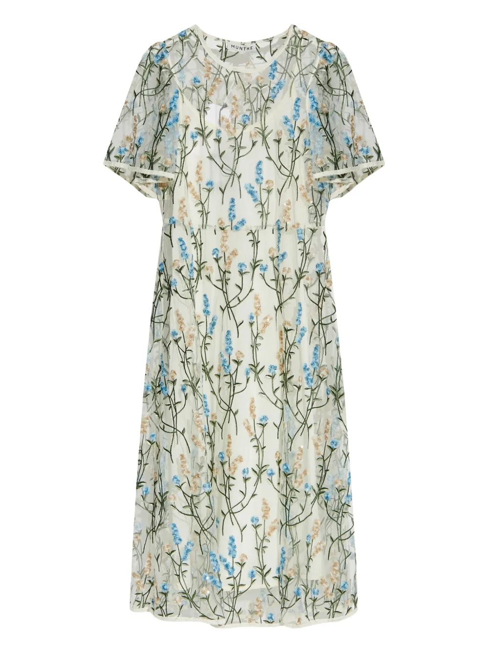 MUNTHE Jurk met geborduurde bloemen Wit