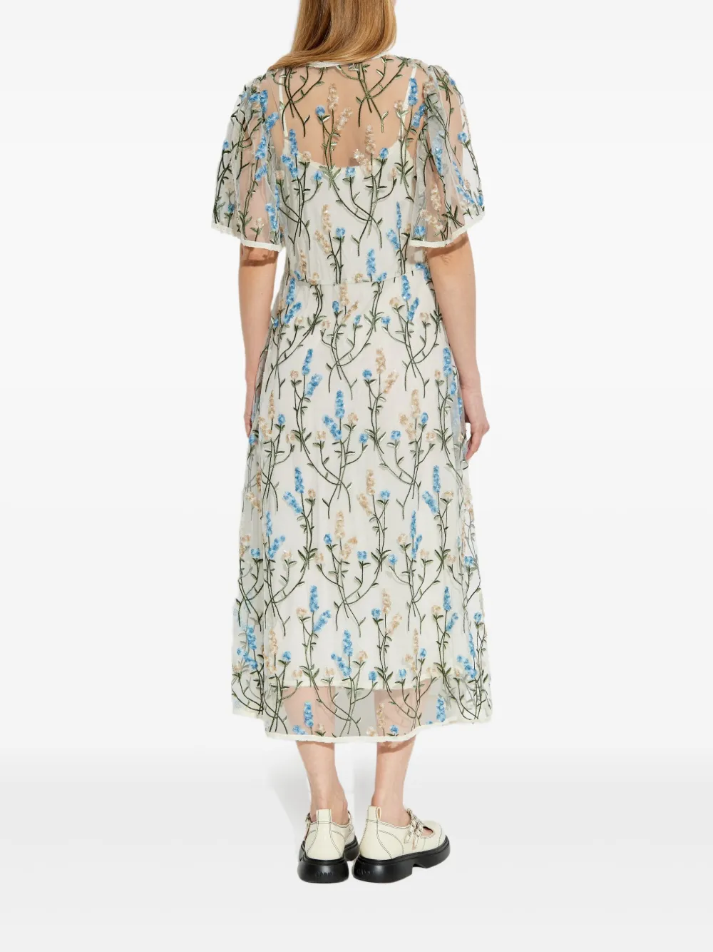 MUNTHE Jurk met geborduurde bloemen Wit