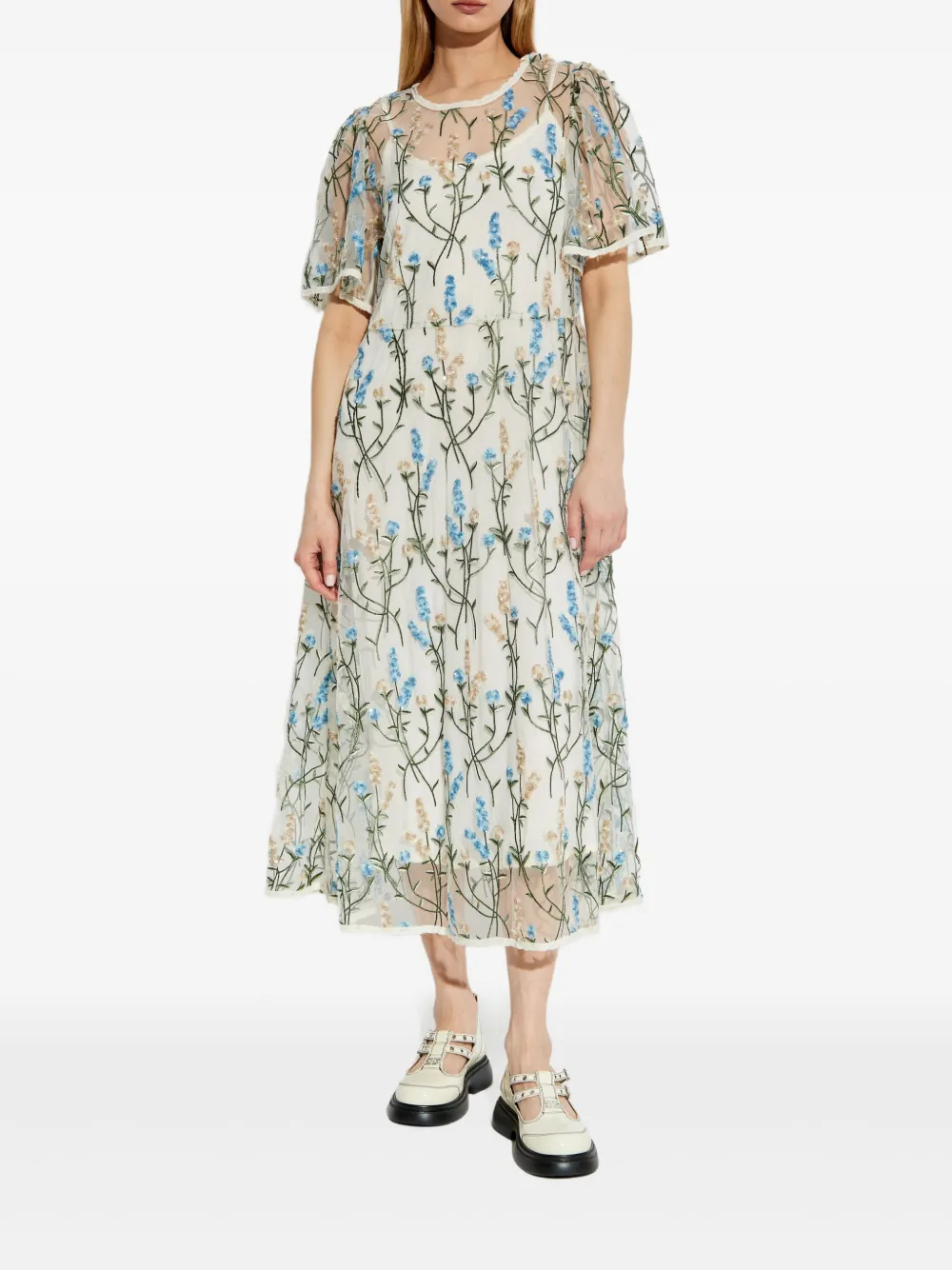 MUNTHE Jurk met geborduurde bloemen Wit