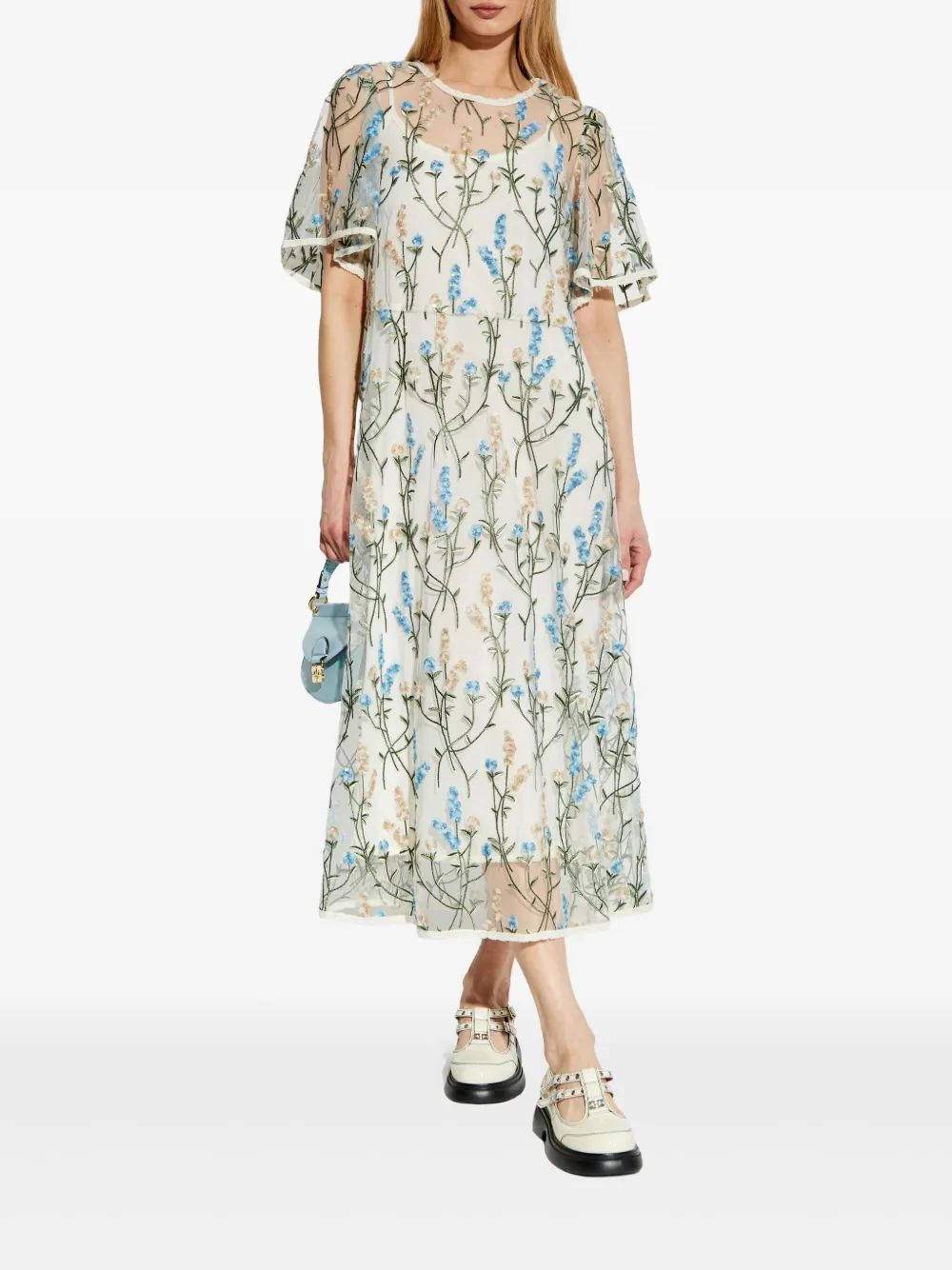 MUNTHE Jurk met geborduurde bloemen - Wit