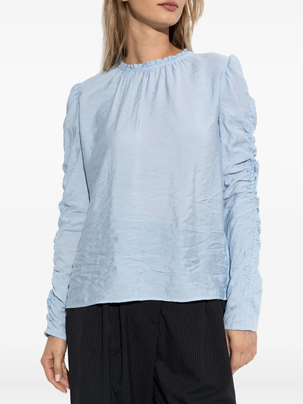 MUNTHE Blouse met ruchemouwen Blauw
