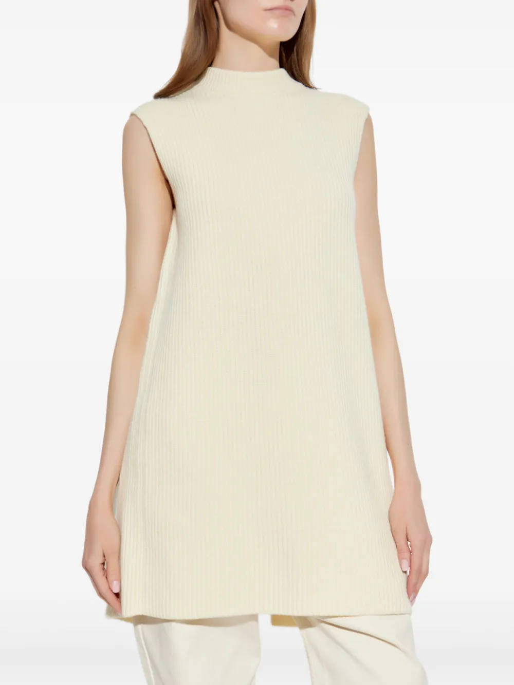 Jil Sander Geribbelde mouwloze trui Beige