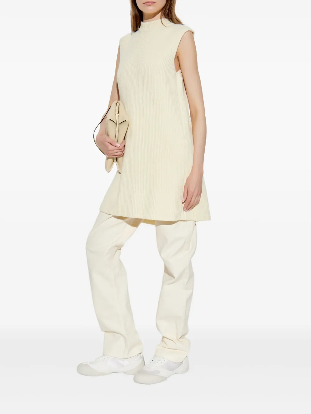 Jil Sander Geribbelde mouwloze trui Beige