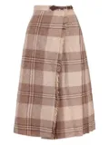 Vintage pre-owned tartan-checked midi skirt - Neutrals