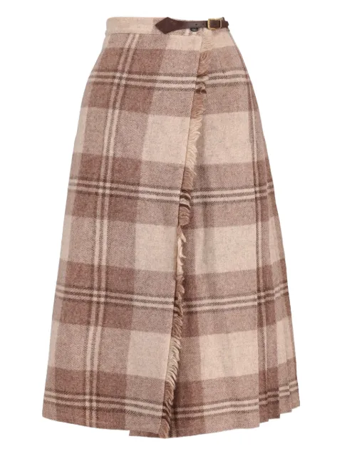 Vintage pre-owned tartan-checked midi skirt