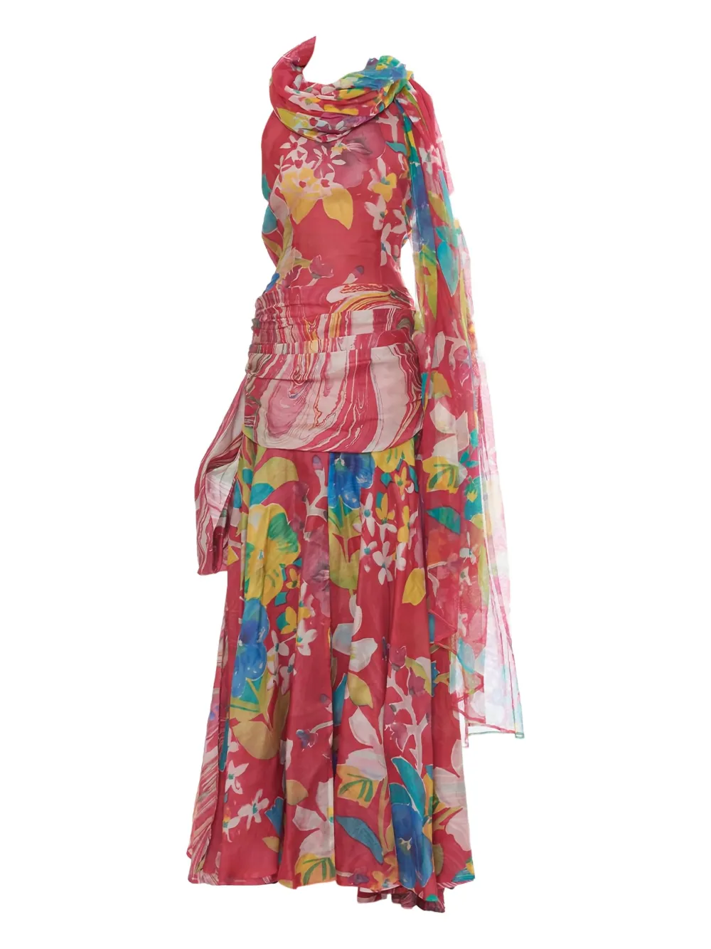 Pre-owned Lancetti Vintage Floral-print Organza Maxi Dress
