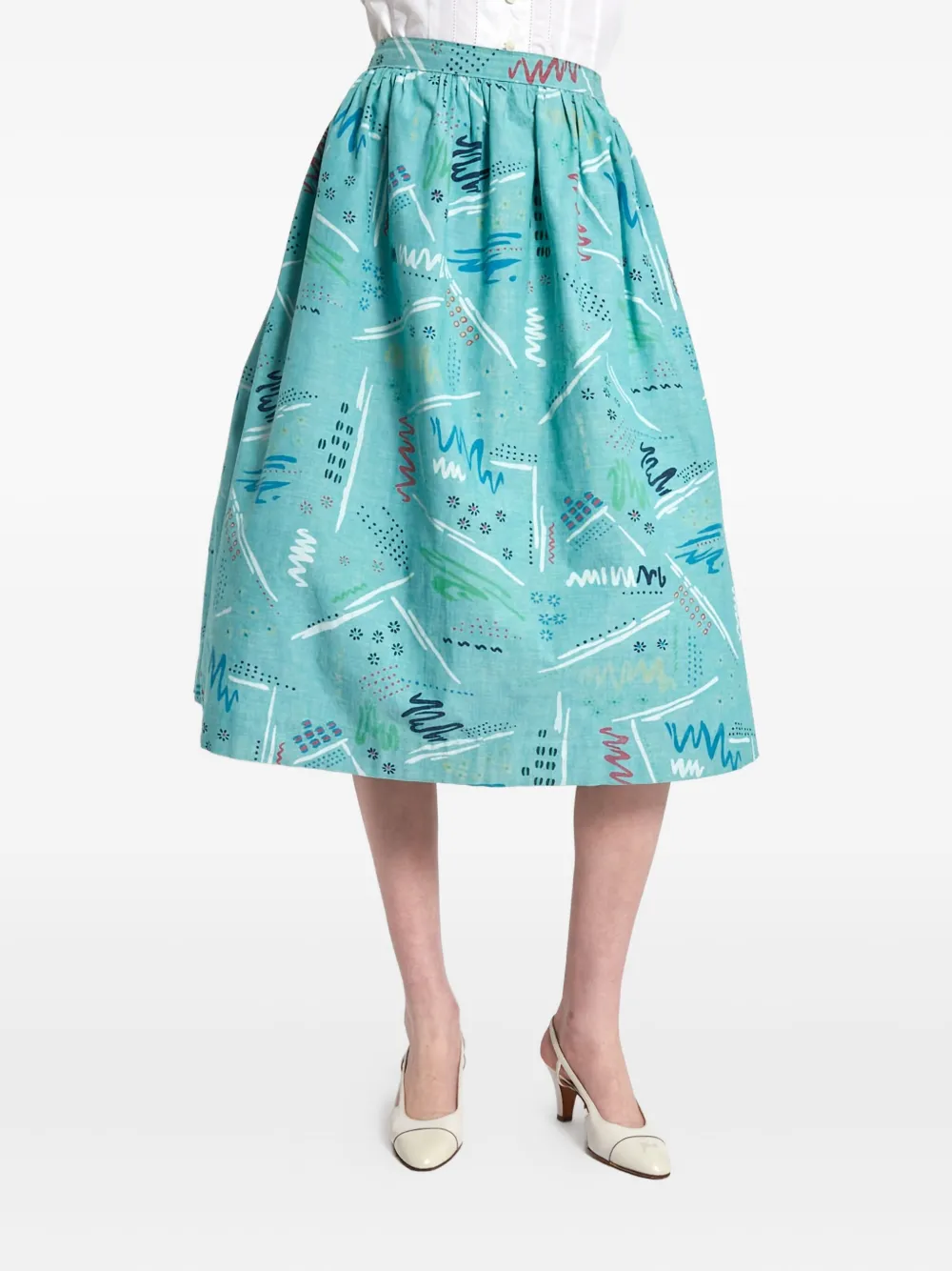 Vintage Pre-owned Midirock mit abstraktem Print | Blau | Image 1