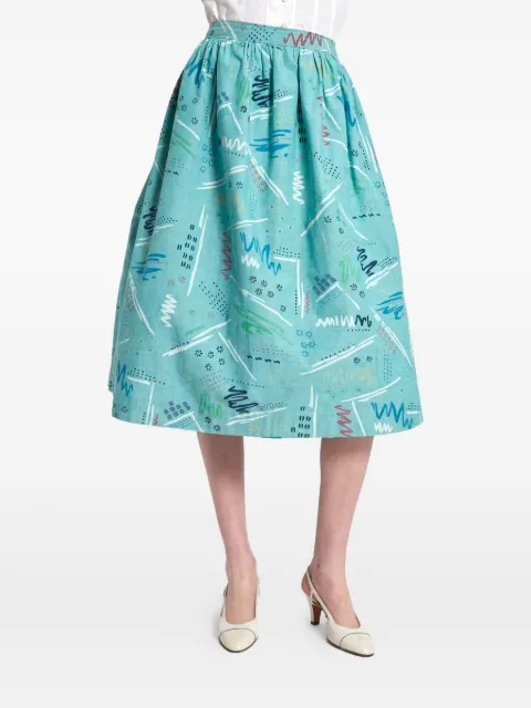 Vintage pre-owned abstract-print midi skirt
