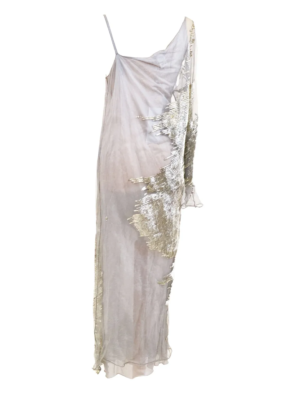 Krizia 1990s asymmetric-neck evening gown - Goud