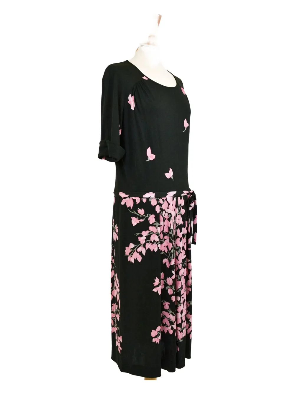 De Parisini Vintage Abito in seta a fiori anni 1970 - Nero