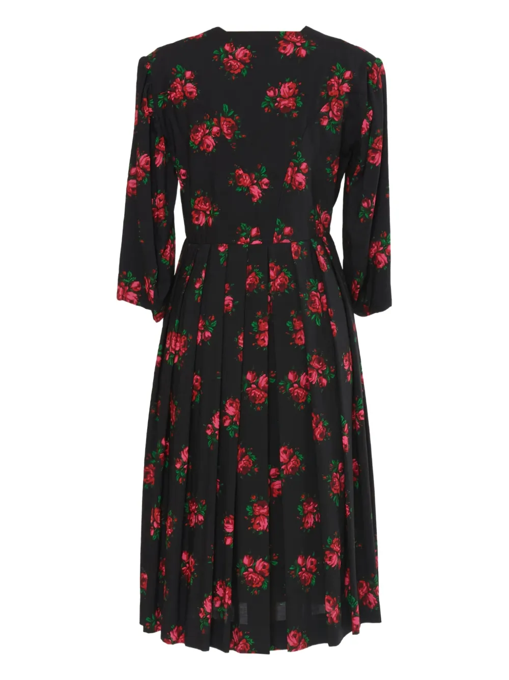 Vintage floral-print cotton dress - Zwart