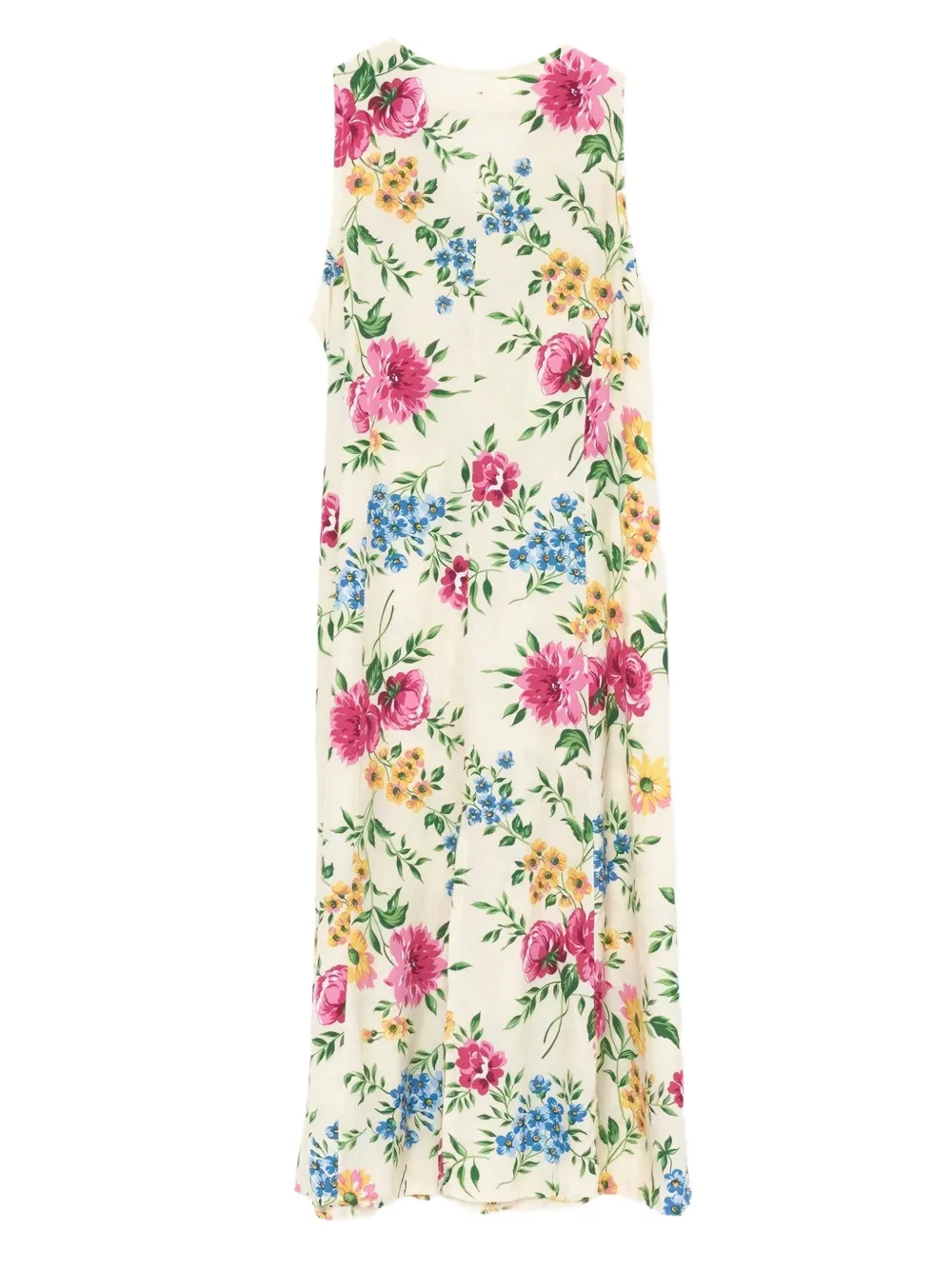Vintage 1980s midi-jurk met bloemenprint - Beige