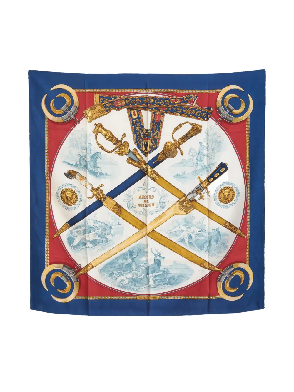 Hermès Pre-Owned Hunting-print silk scarf | Blue | Image 1