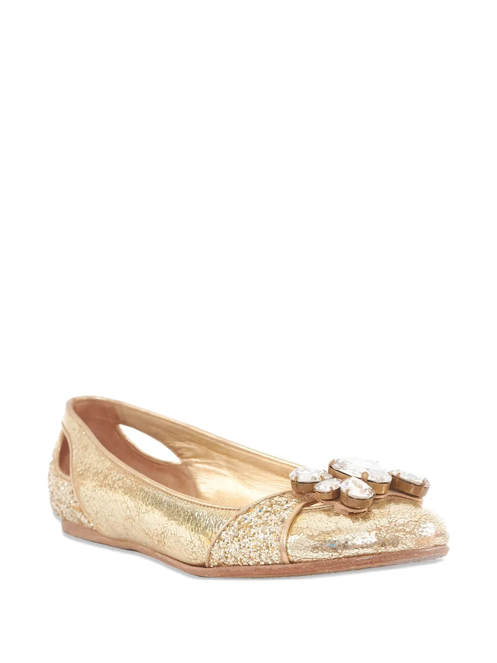 Miu Miu Pre-Owned glitter-detail ballet flats - Goud
