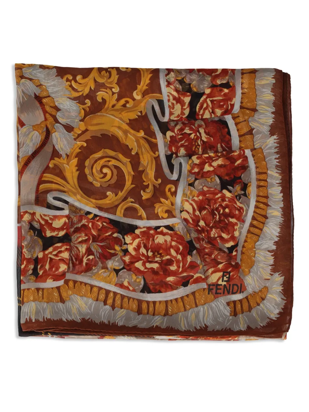 Fendi Pre-Owned patterned silk scarf | Brown | Image 1