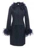 Vintage feather-embellished denim two-piece set - Blue