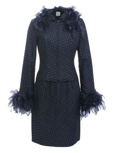 Vintage feather-embellished denim two-piece set