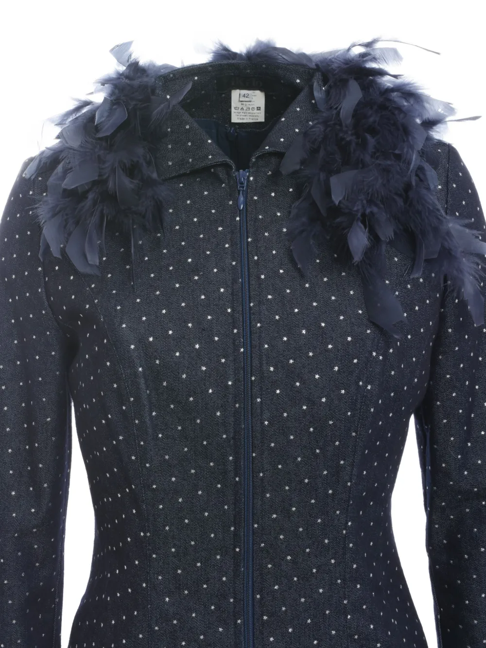 Vintage feather-embellished denim two-piece set - Blauw