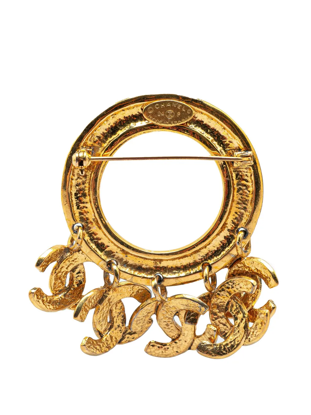 Pre-owned Chanel 1994 Gold Plated Cc Hoop Brooch Costume Brooch