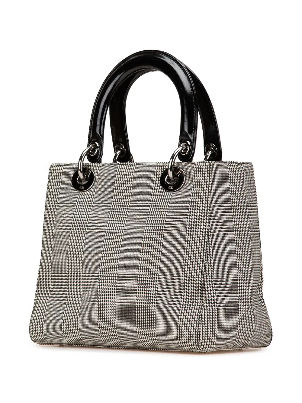 Pre-owned Dior 1999 Medium Canvas Houndstooth Lady  Satchel