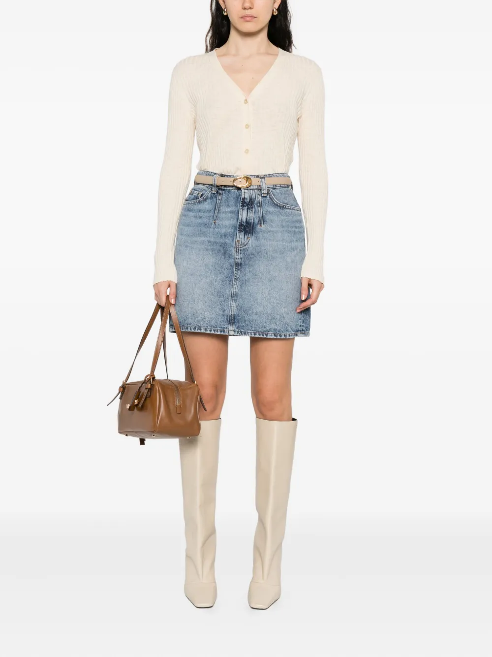 Marc O'Polo button-fly denim short A-line skirt Blauw