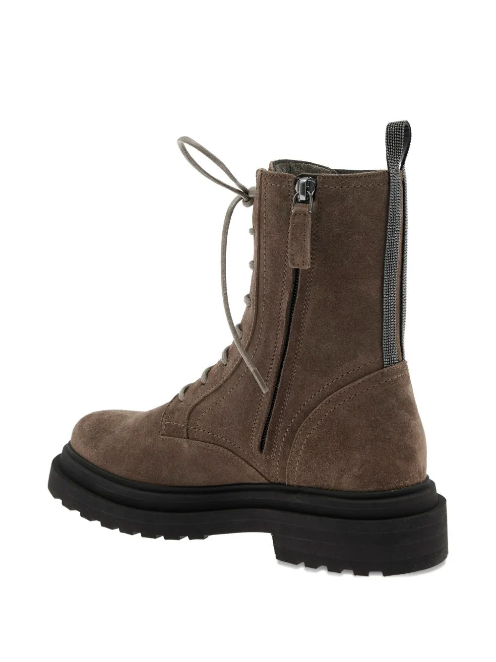 Brunello Cucinelli Brown Ankle Boots With Monil Detail On The Rear And Side Zip Closure In Leather Woman
