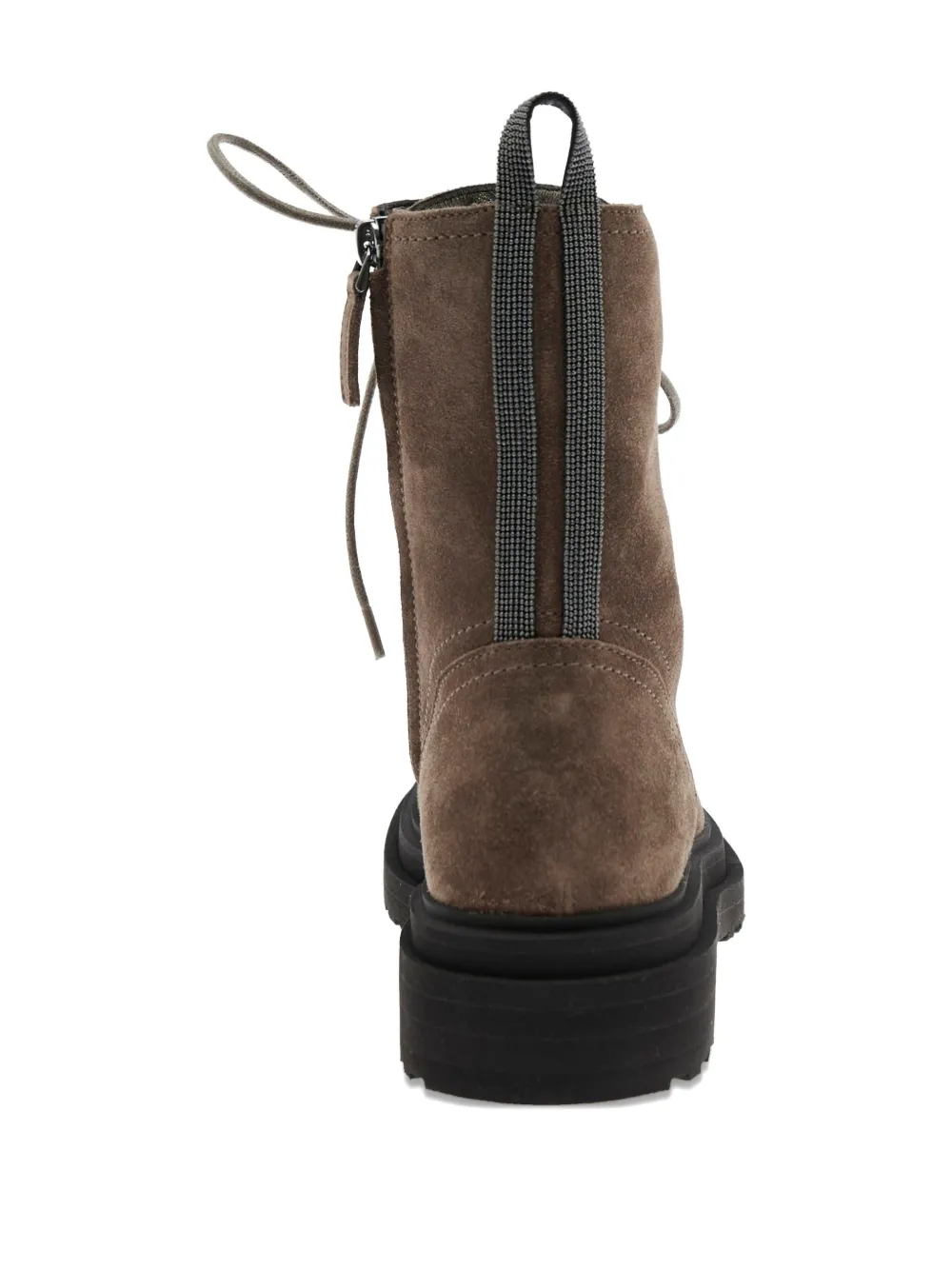Brunello Cucinelli Brown Ankle Boots With Monil Detail On The Rear And Side Zip Closure In Leather Woman